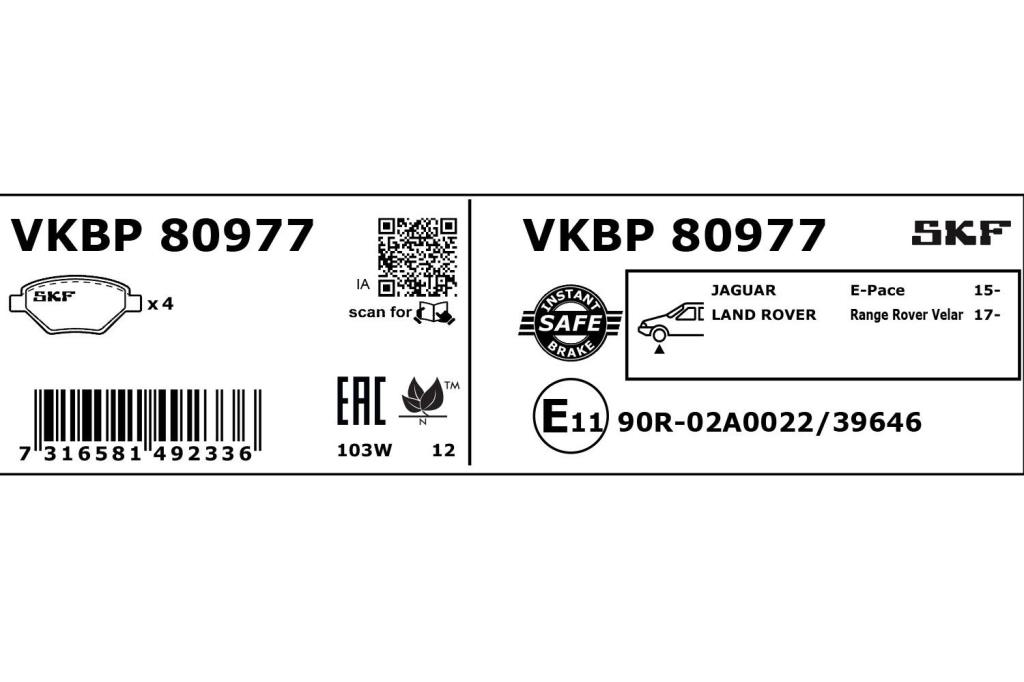 Jogo de 4 pastilhas de travão SKF ref. VKBP 80977